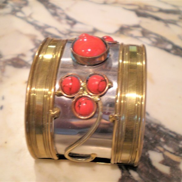 Wide Cuff Bracelet with Red Stones - Picture 5 of 6